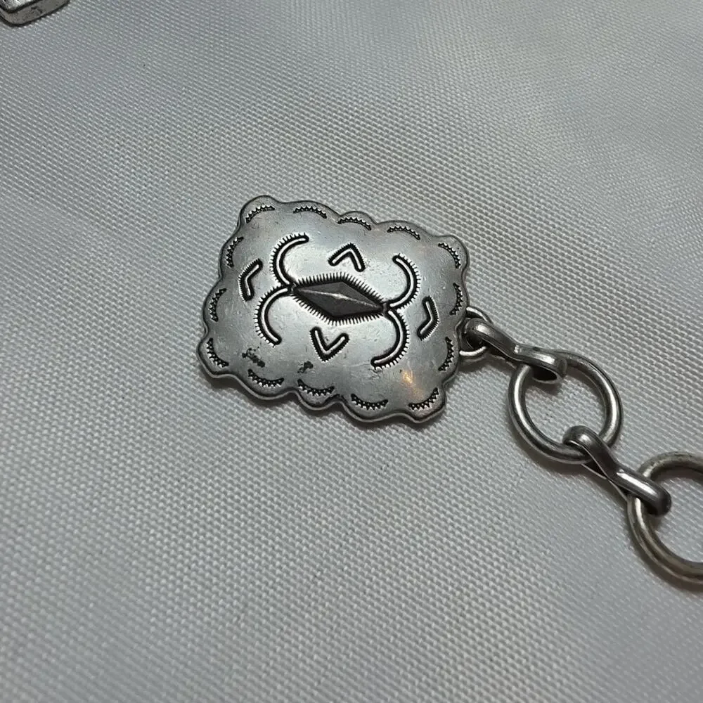 Rectangular Silver Tone Turquoise Concho Chain Western Belt Womens M Festival - Picture 4 of 11